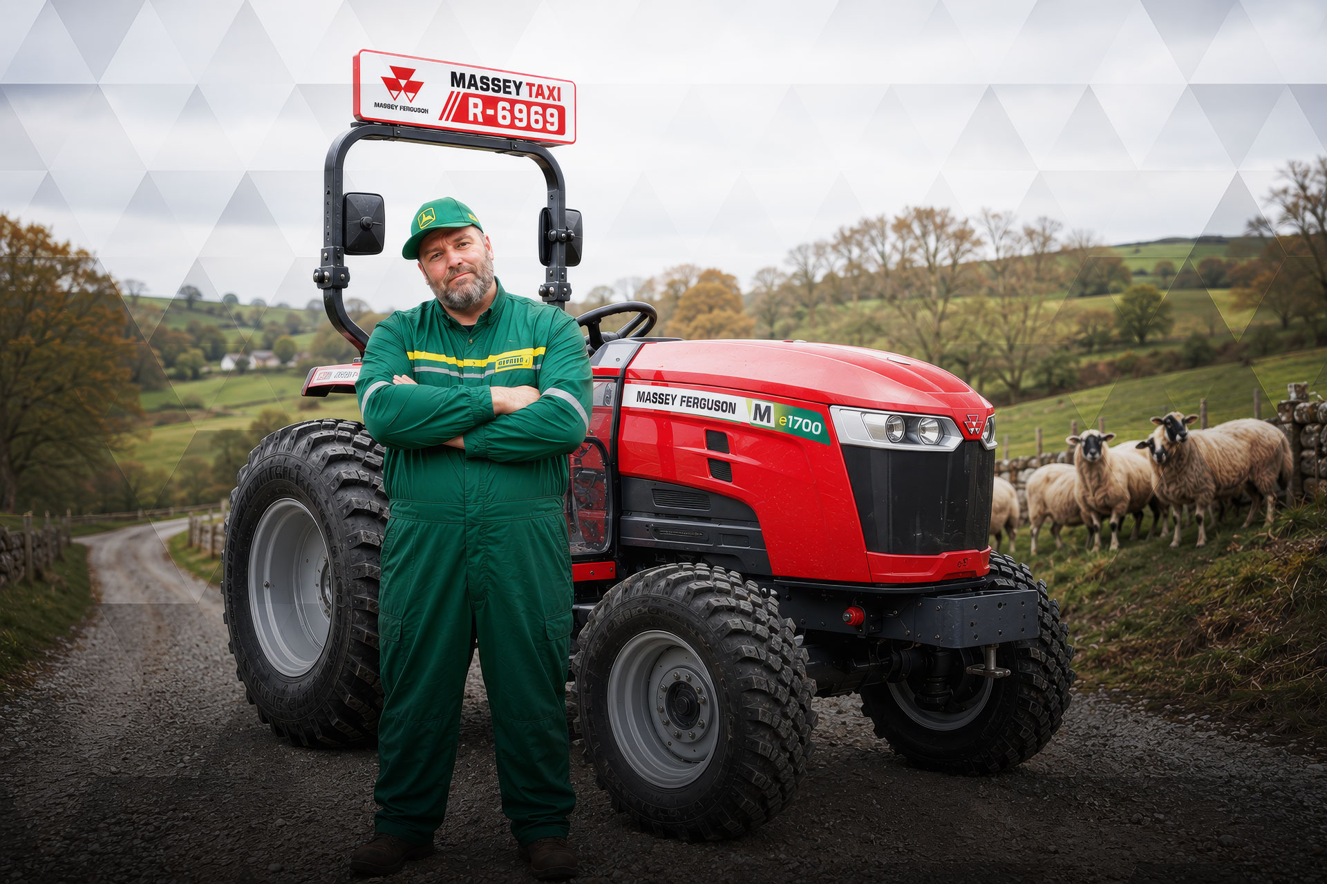 Raud Massey Ferguson på veg gjennom Vossabygda